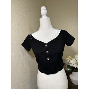 Windso button Up short sleeve black crop top size L